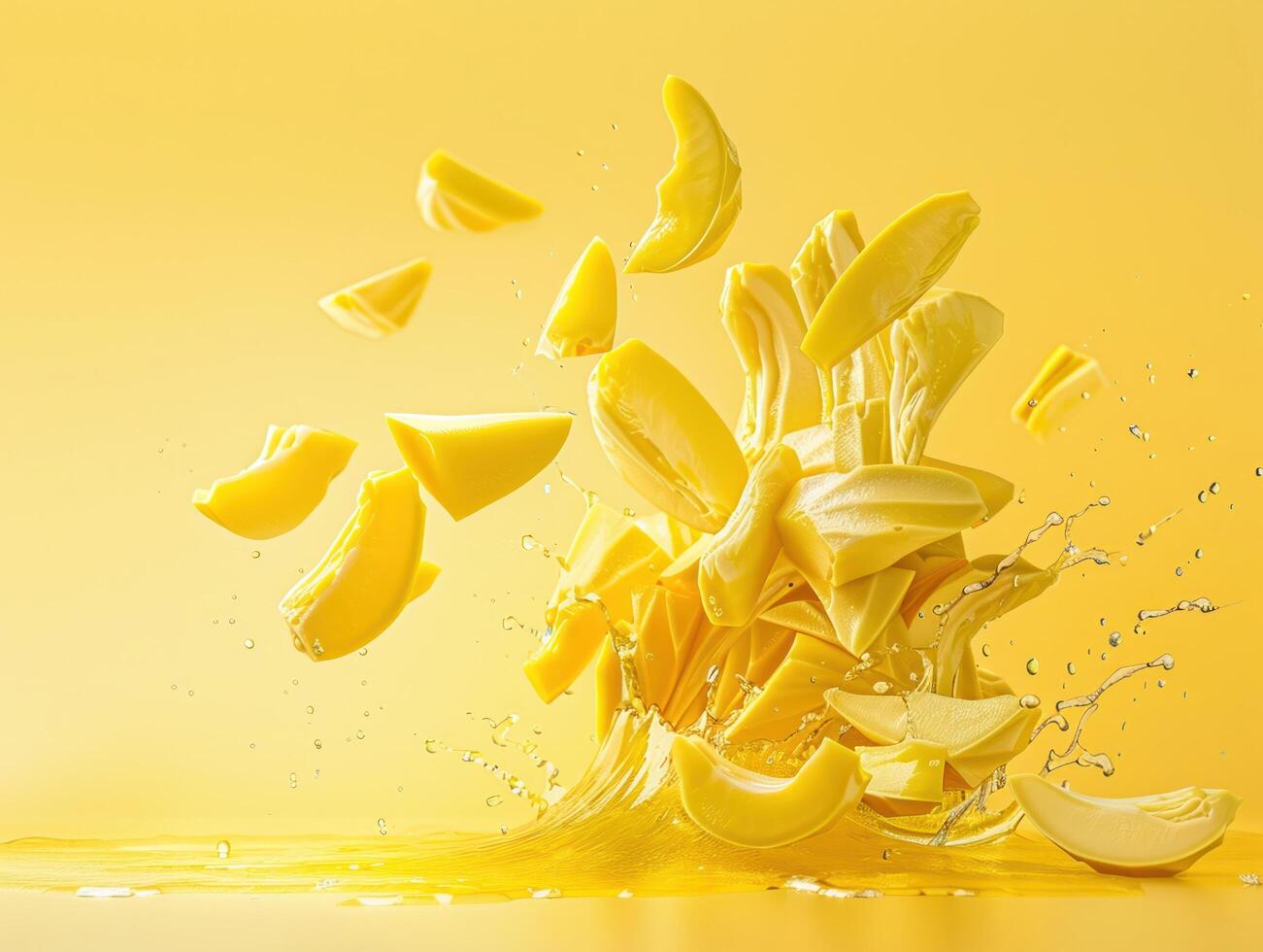 Levitating and splashing cantaloupe pieces separated photo