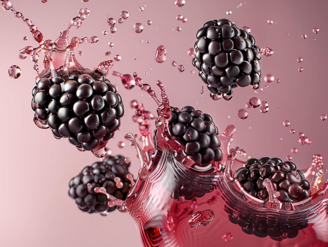 Levitating and splashing raspberry clusters separated photo