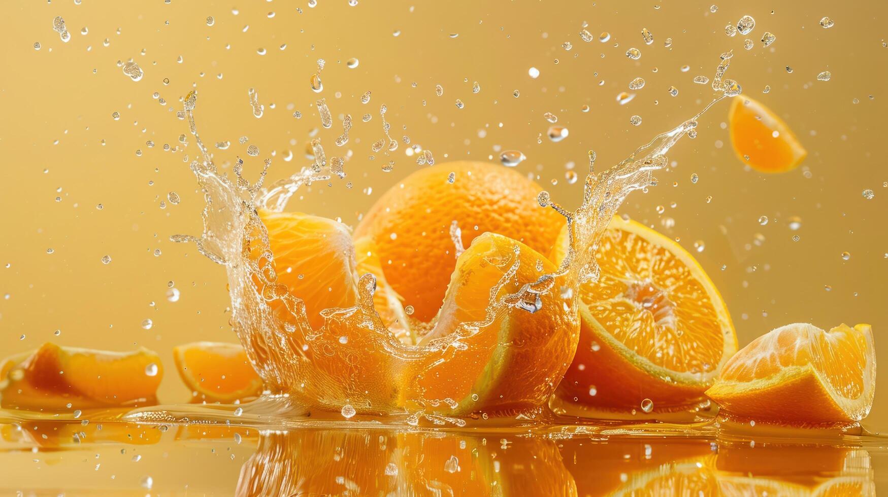 Levitating and splashing tangerine segments separated photo