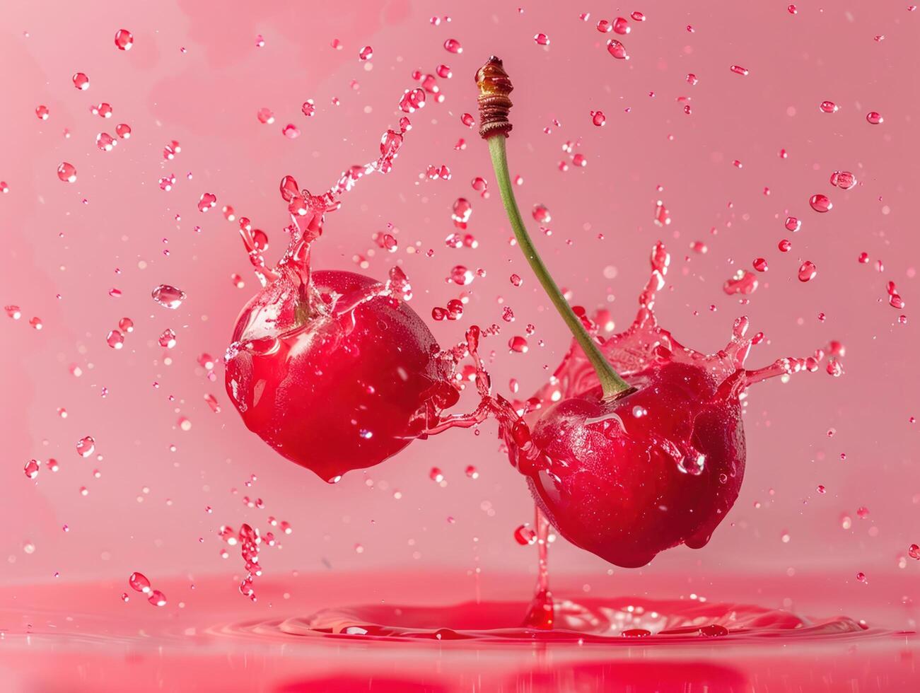 Levitating and splashing cherry halves separated photo
