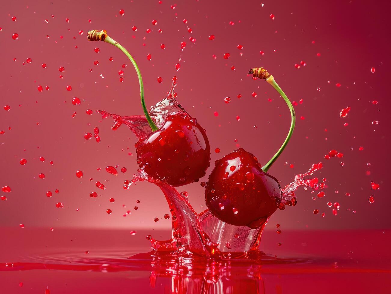 Levitating and splashing cherry halves separated photo