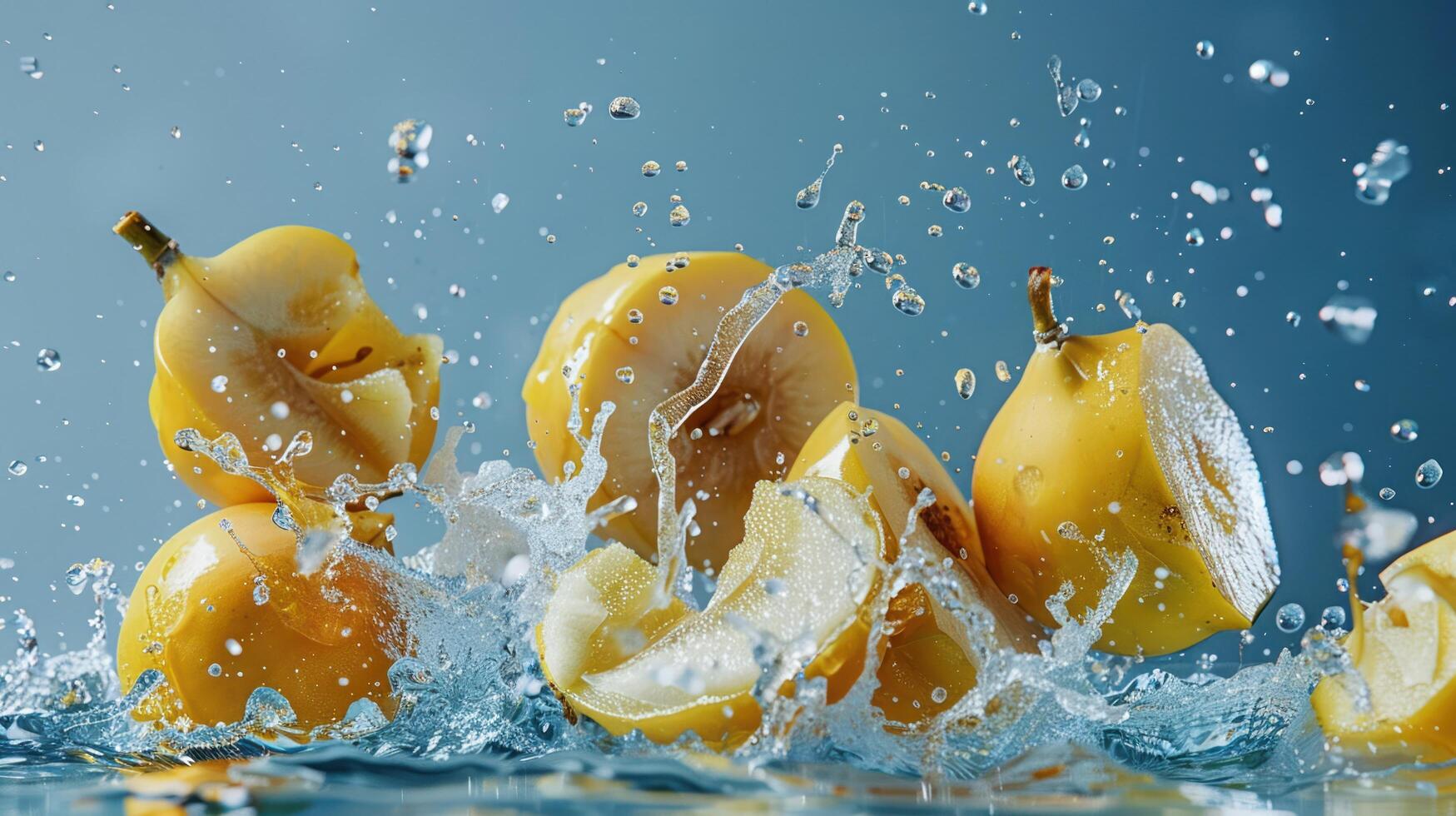 Levitating and splashing lychee pieces separated photo