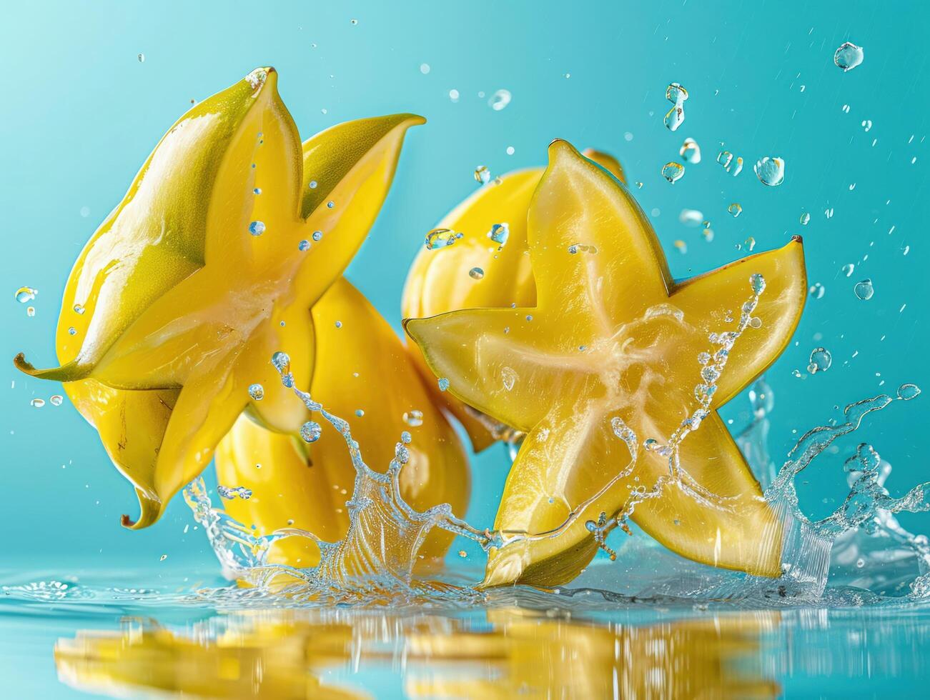 Levitating and splashing papaya slices separated photo