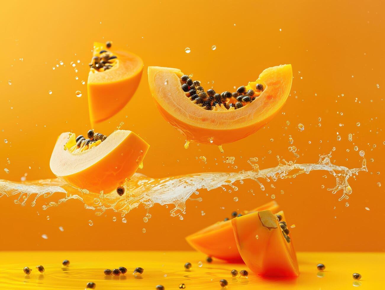 Levitating and splashing pear slices separated photo