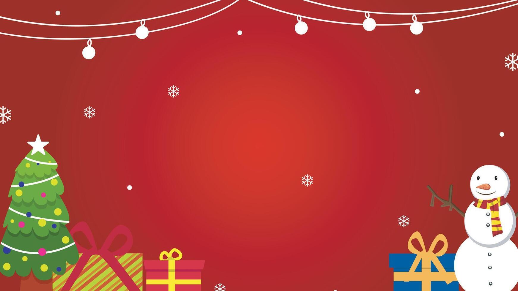 Merry Christmas Holiday greeting card. Winter Holiday art template with gift gifts, snowman and falling snow elements. Suitable for social media posts, mobile apps, banner and web design, internet vector