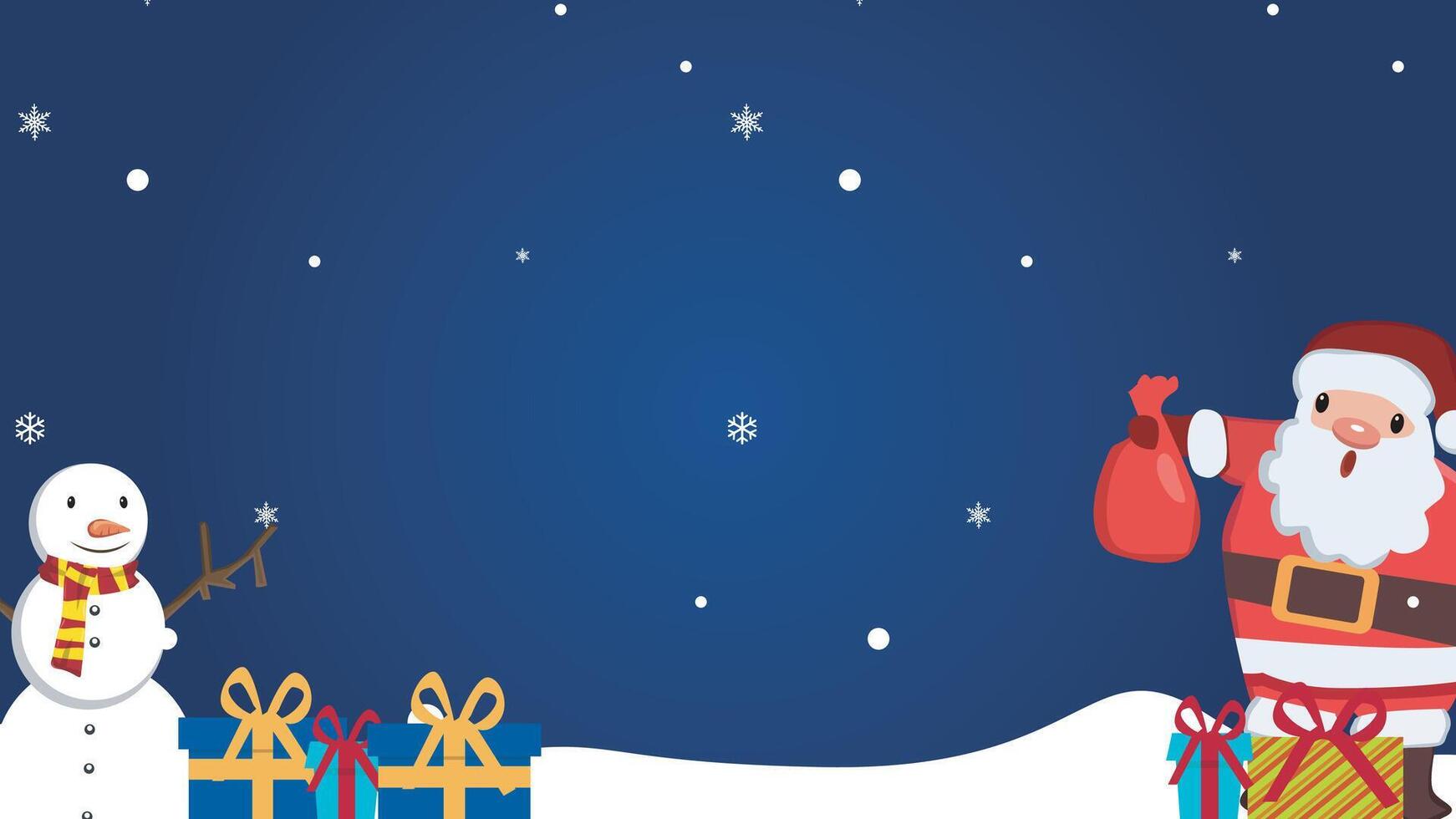 Merry Christmas Holiday greeting card. Winter Holiday art template with gift gifts, snowman vector
