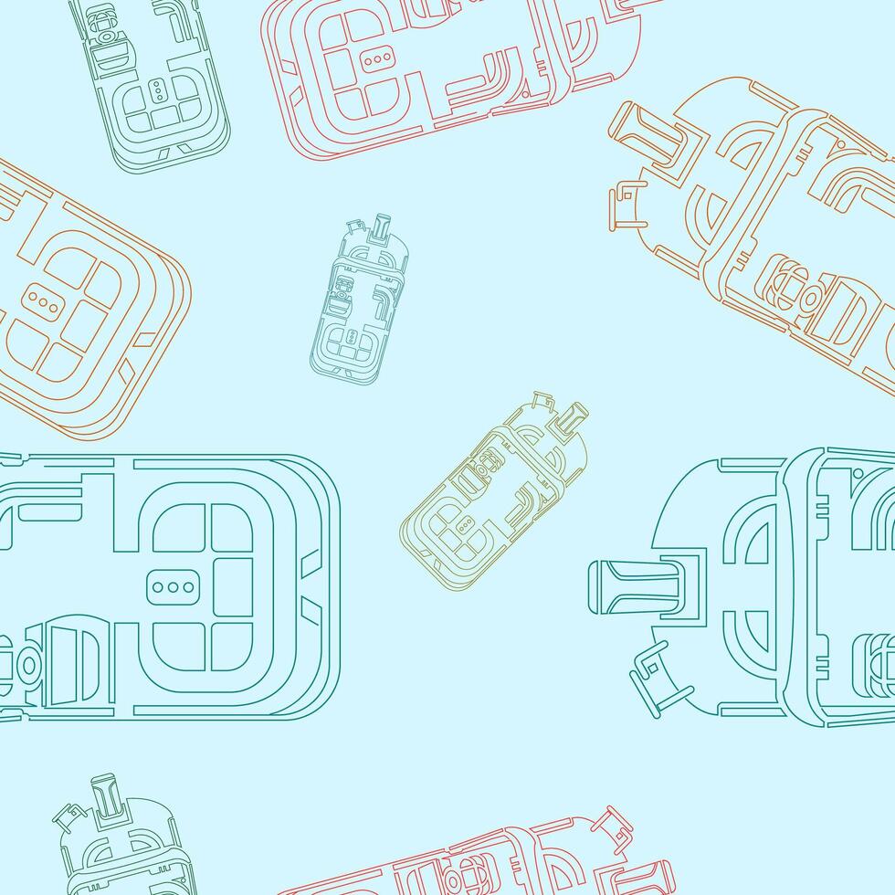 Editable Outline Style Top View Pontoon Boats Vectorized Illustration in Various Colors as Seamless Pattern for Creating Background of Transportation or Recreation Related Design vector