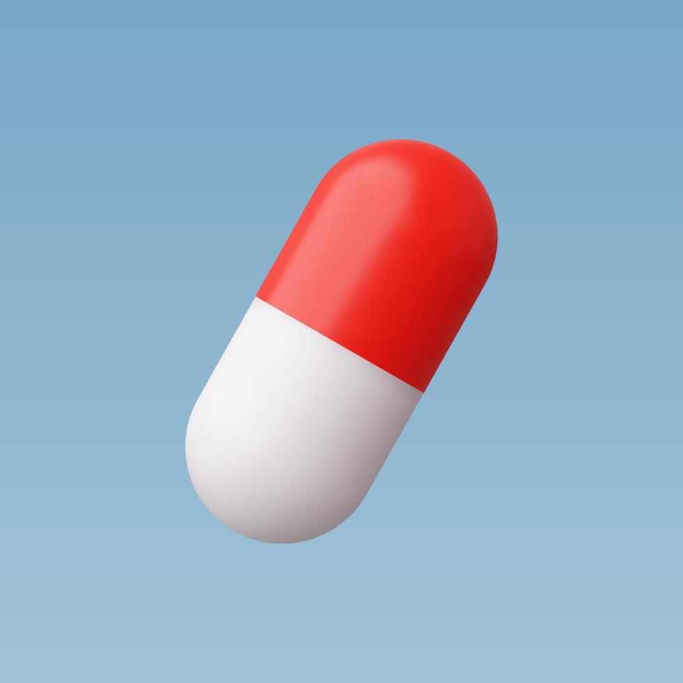 3d Realistic Red White Medicinal capsule vector