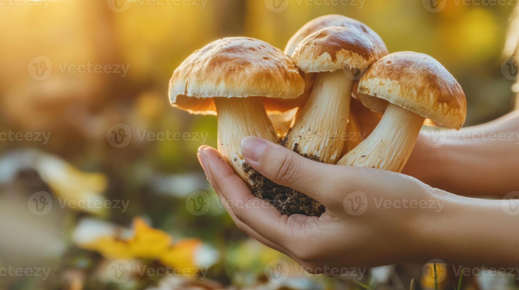 Wild mushroom foraging in the forest photo