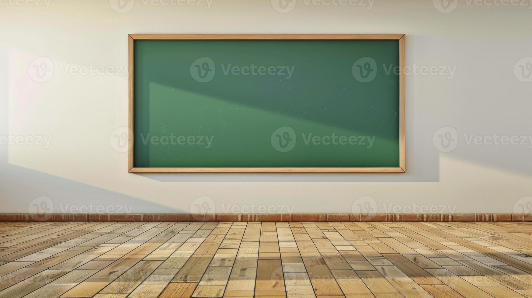 Green chalkboard in an empty classroom photo