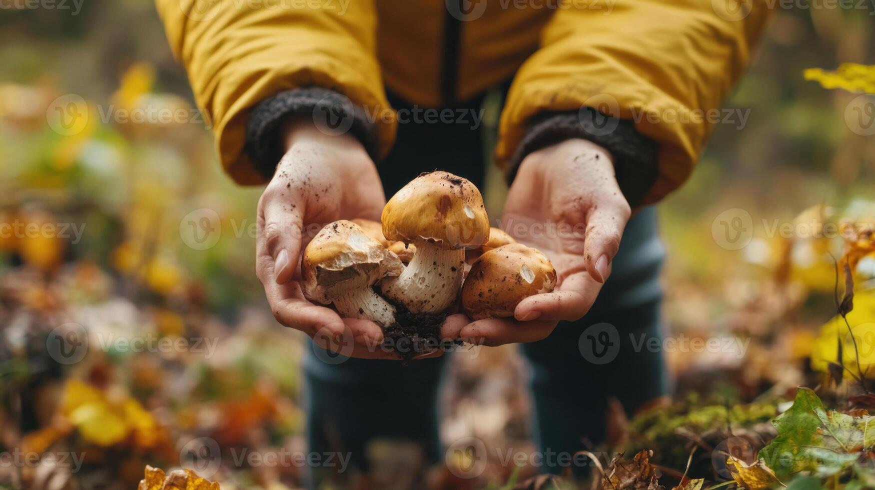 Wild mushroom foraging in the forest photo