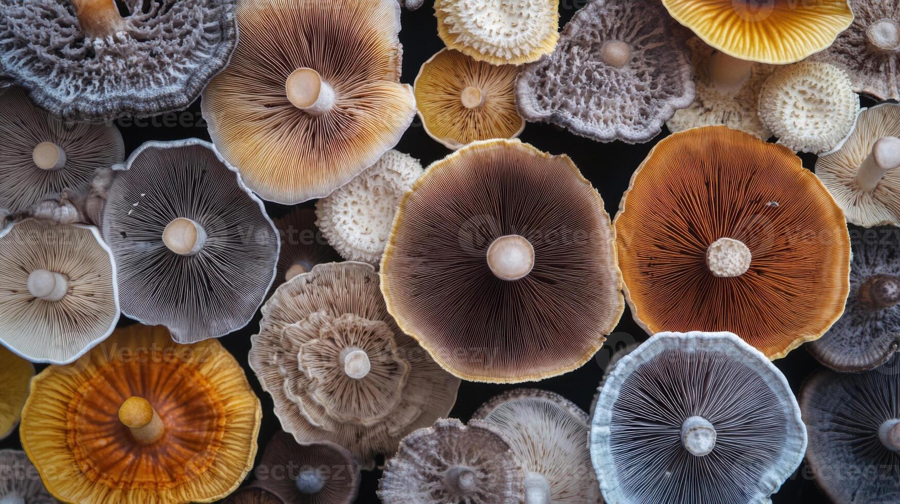 Abstract pattern created from different mushroom species photo