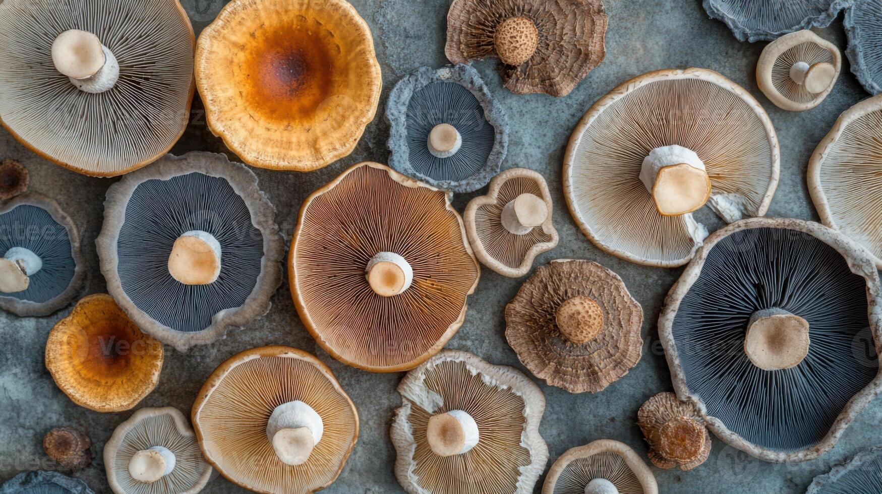 Abstract pattern created from different mushroom species photo