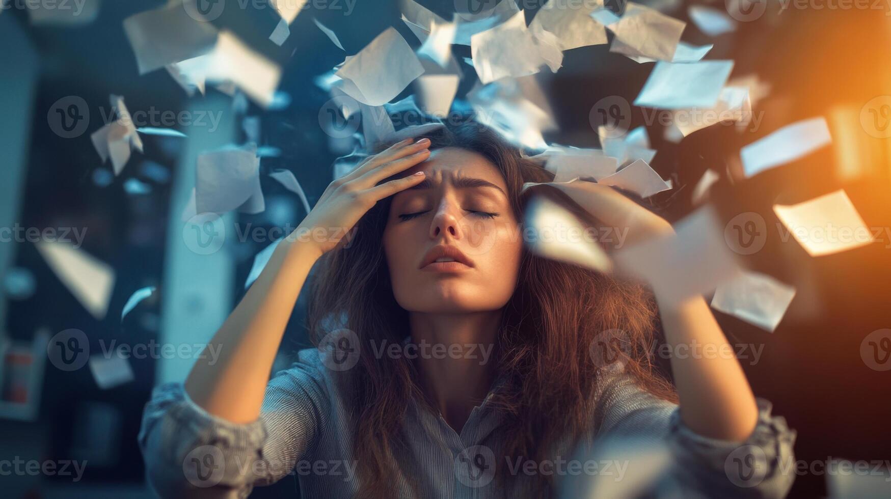 ADHD in adults representation. Women feeling burned out photo