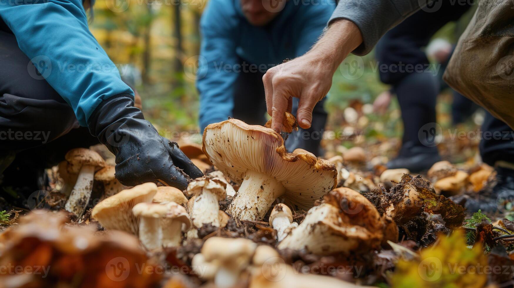 Wild mushroom foraging in the forest photo