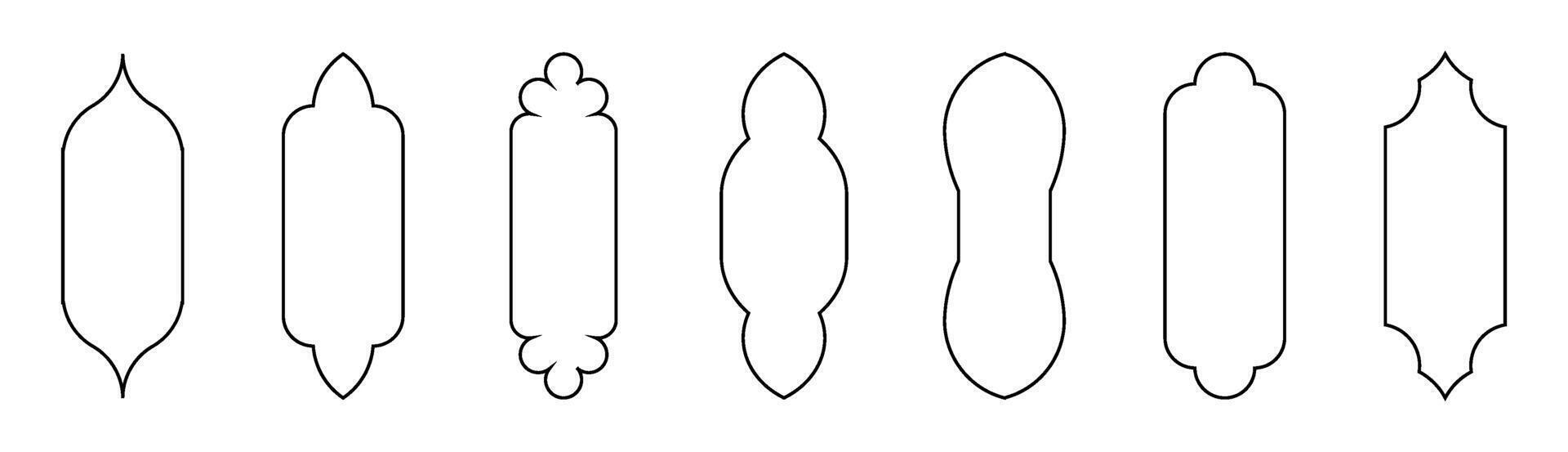 Muslim window line shape collection. Arabic, islam architecture outline frame. Traditional, oriental design. vector