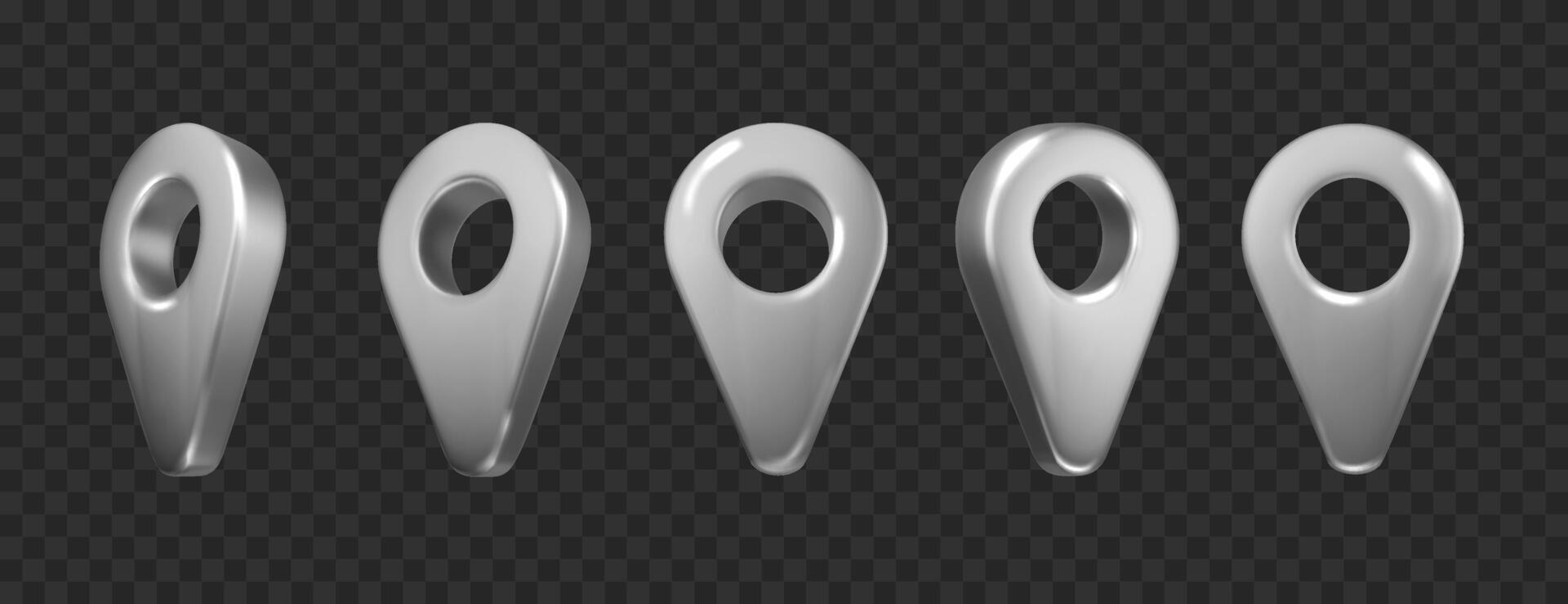 Silver map pointer. Location symbol isolated on dark. Web location point, pointer. realistic. vector