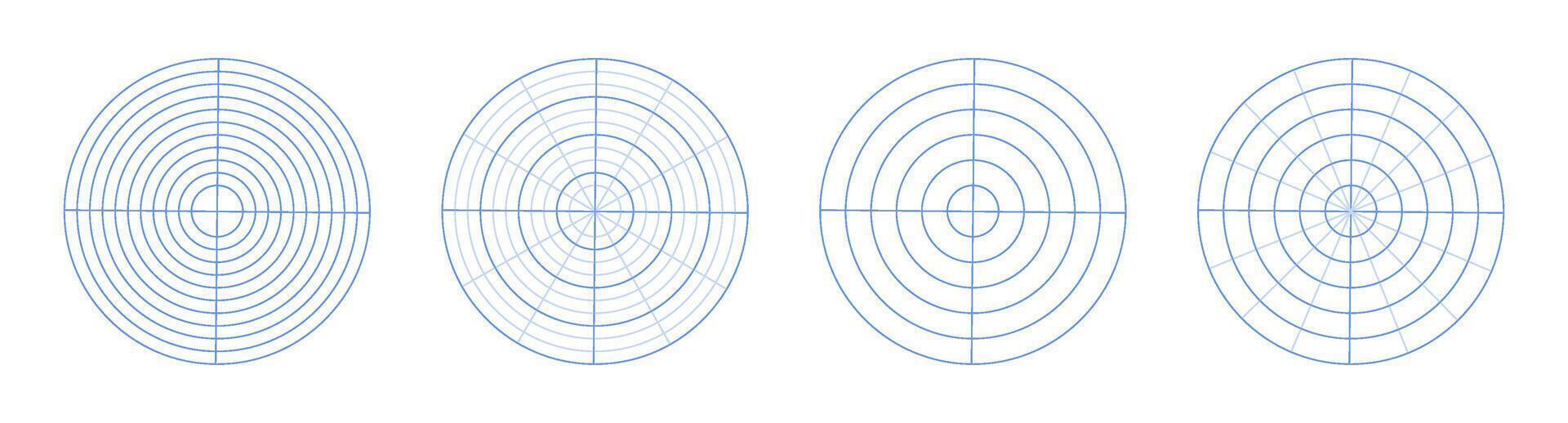 Polar grid blueprint. circular coordinate chart template with radial graph overlay. vector