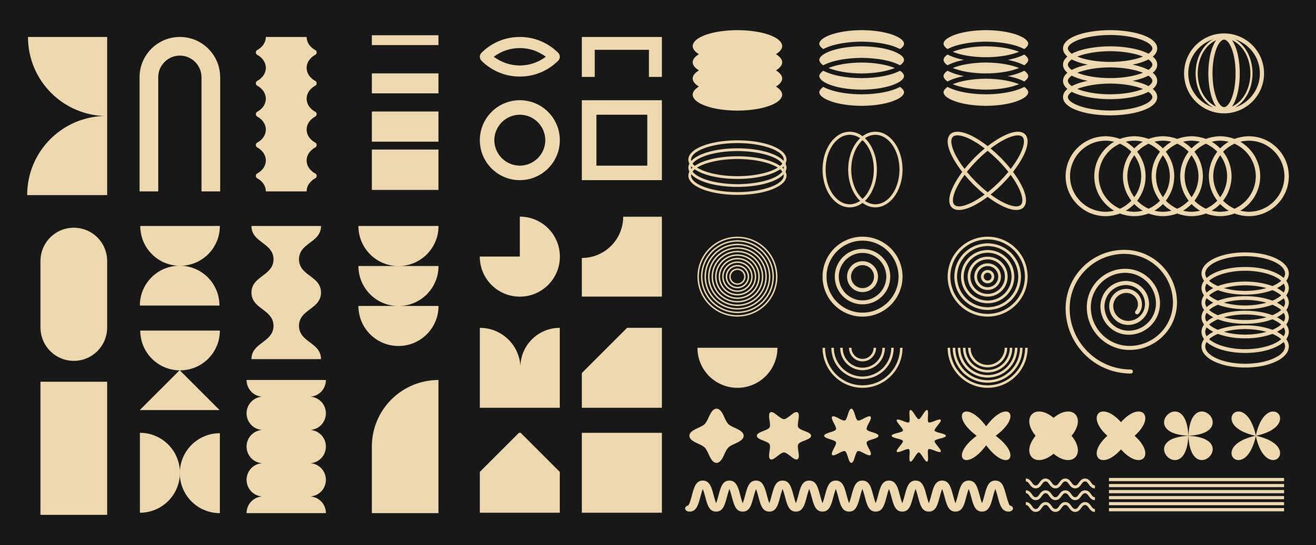 Brutalist abstract geometric shapes. Trendy figures circle star oval spiral flower and other primitive elements. Abstract geometric shape. vector