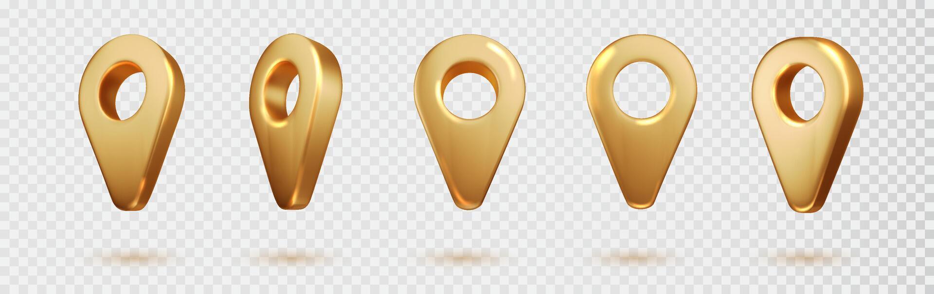 Map pointer golden color isolated. location pin or navigation. Realistic 3D Location or map pin. Symbol shape design for navigation, direction, gps and travel concept. vector
