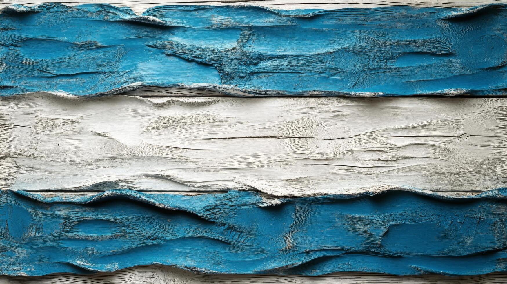 Flowing blue and white fabric draped over rustic wooden surface in natural light setting photo