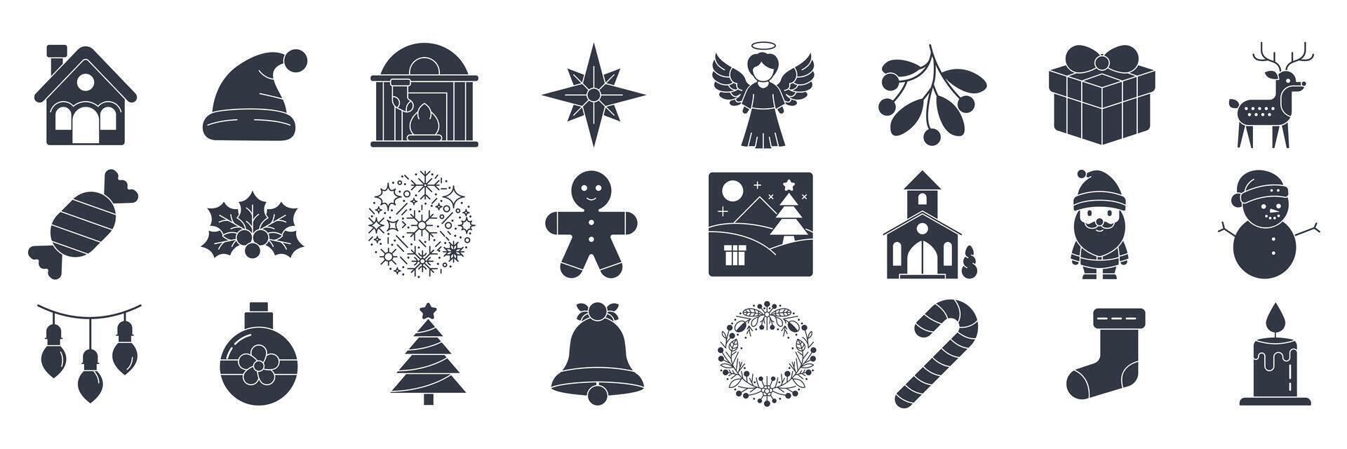 Christmas icons set, Included icons as Angel, santa claus, Christmas tree, Church and more symbols collection, logo isolated illustration vector