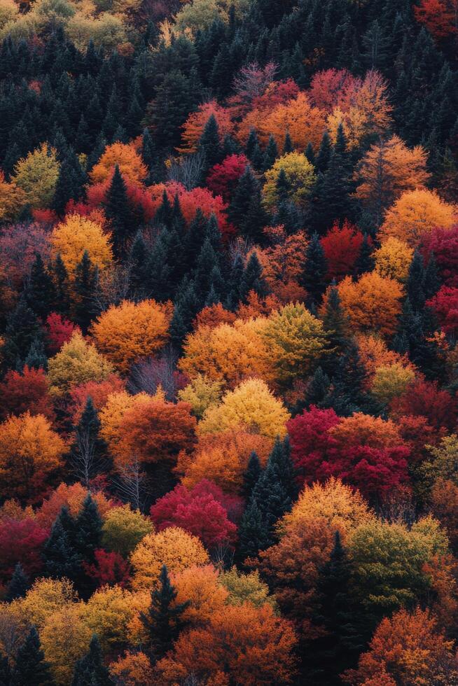 Vibrant autumn foliage fills the forest landscape with colors in the mountains during fall photo