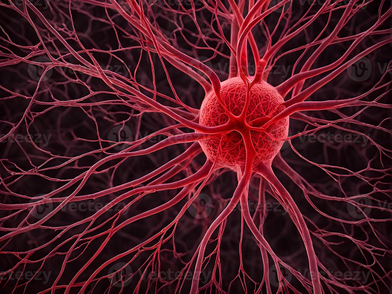 Microbiology of the blood vein clot with complex and intricate network system of blood vein in a human body organ structure photo