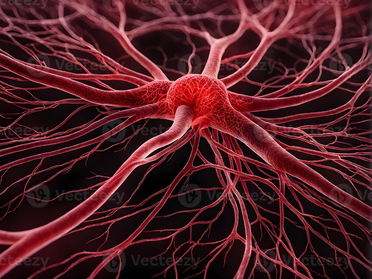 Microbiology of the complex and intricate network system of blood vein in a human body organ structure photo