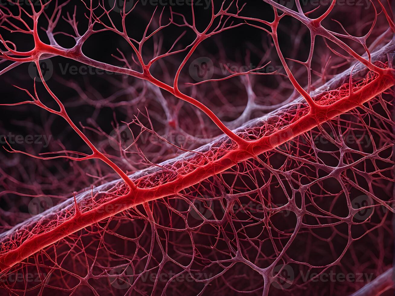 Microbiology of the human blood aorta artery with complex and intricate network system vein in a body organ structure photo