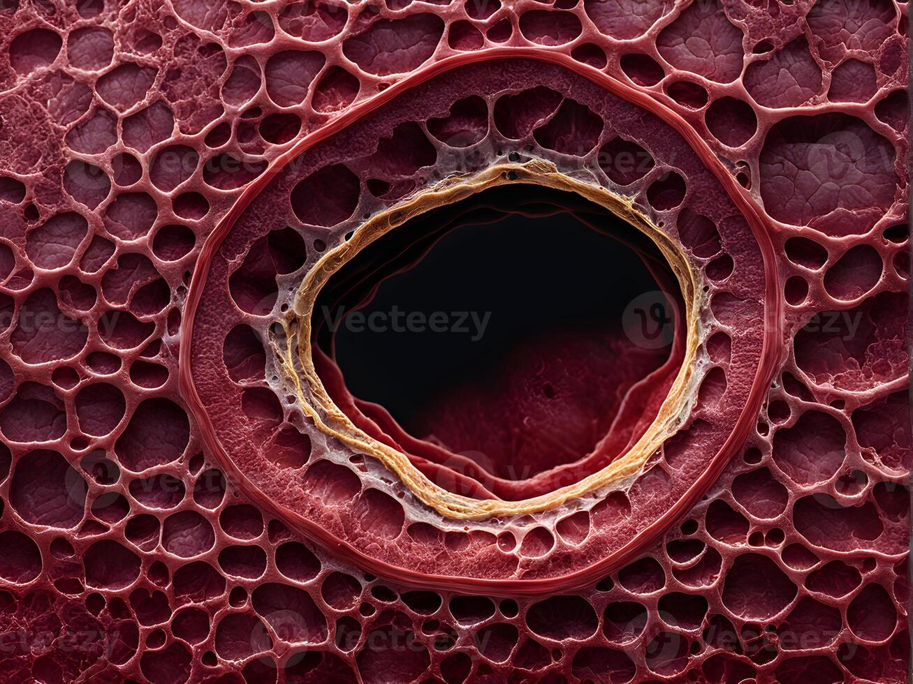 Microbiology section of the human blood aorta artery and vein with complex and intricate system in a body organ structure photo