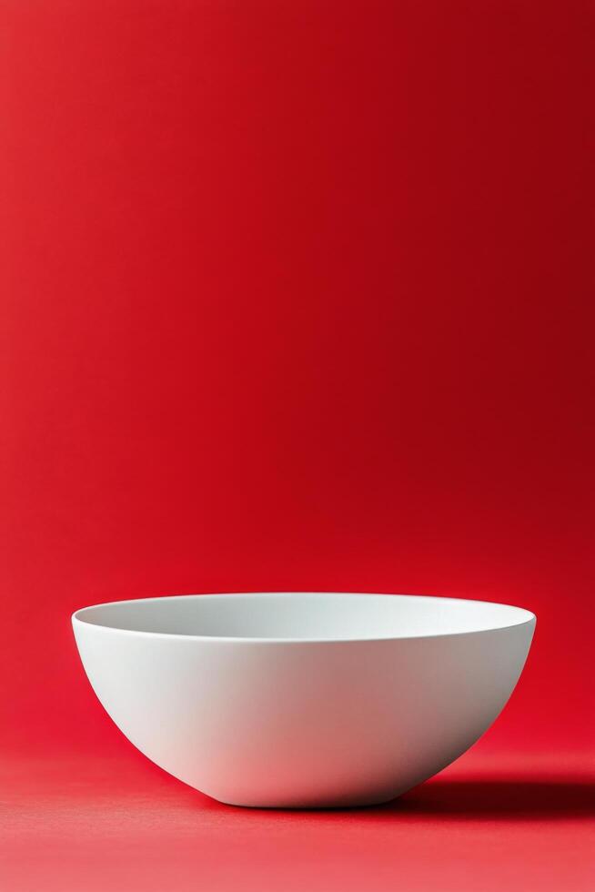 Simple white bowl on a vibrant red background capturing modern minimalism photo