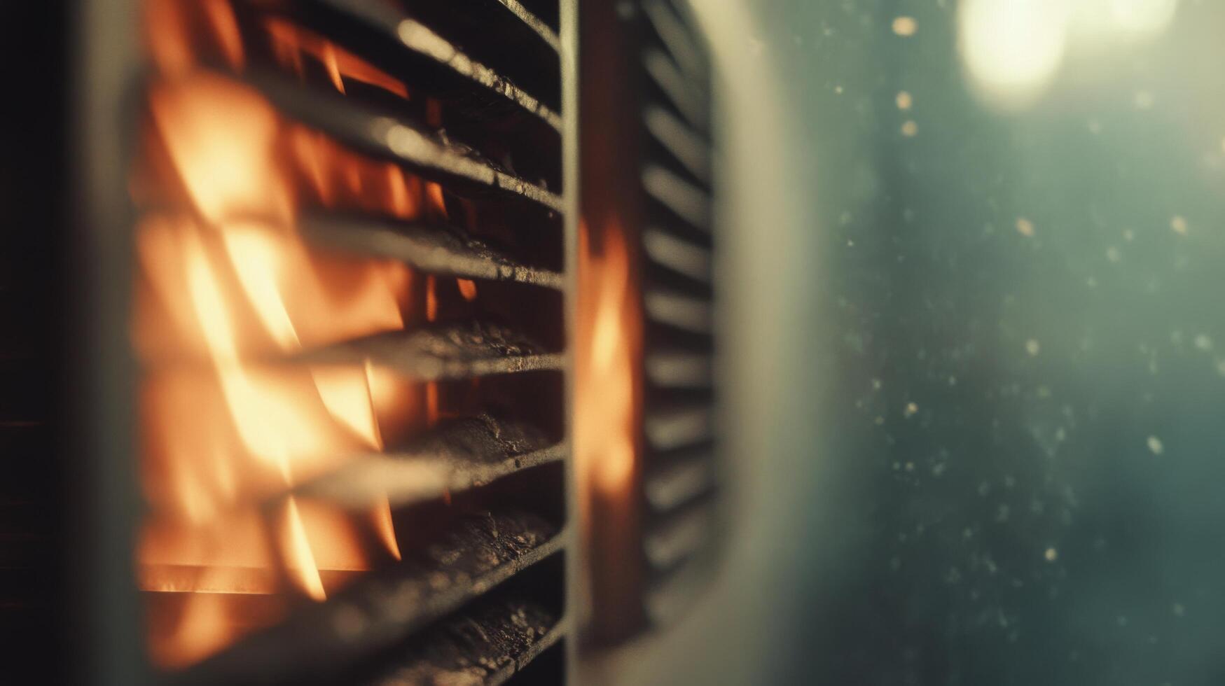 A close-up view of flames and sparks near a metal grate in a fiery situation photo