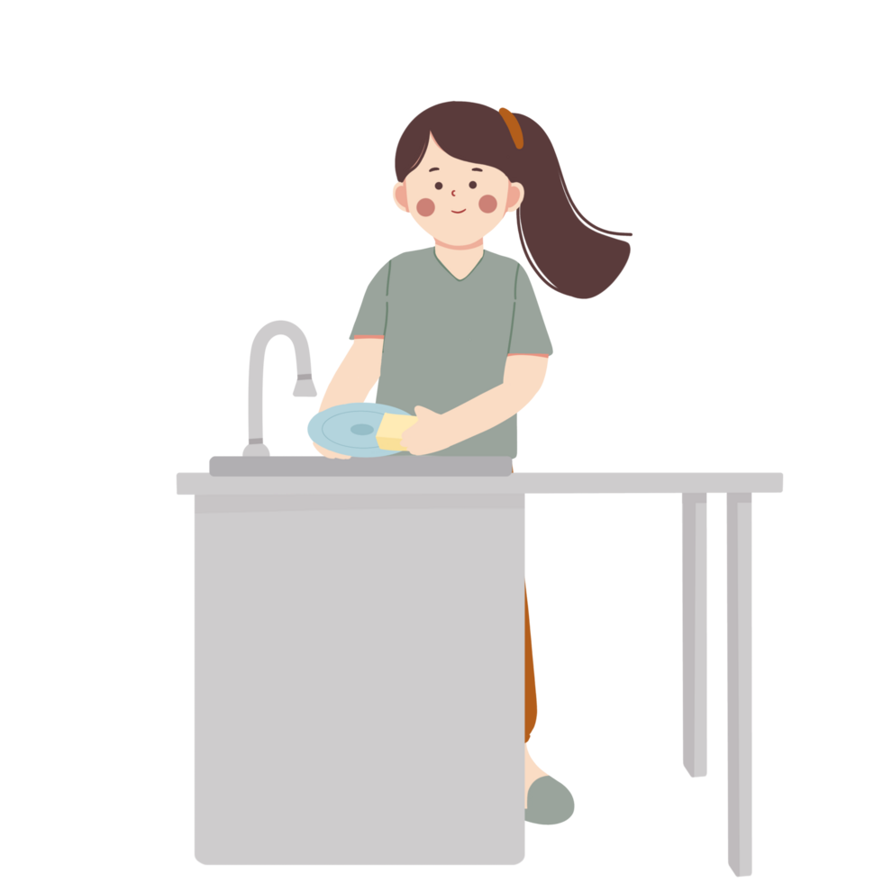 illustration of a woman washing dishes png