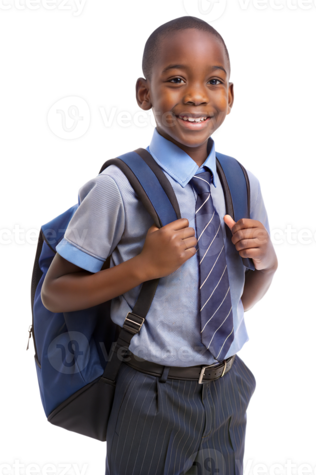 Afro american boy in school uniforms with backpacks on transparent background png