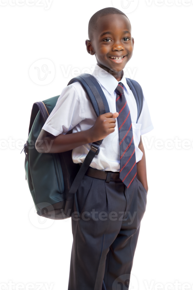 Afro american boy in school uniforms with backpacks on transparent background png