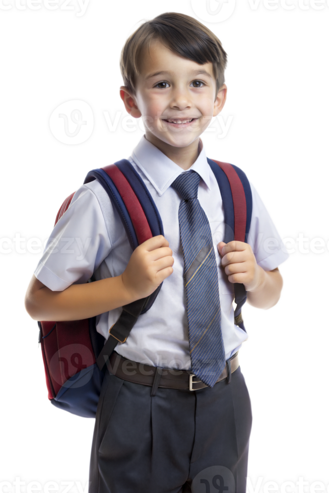 Smiling boy wearing school uniforms and backpacks on transparent background png