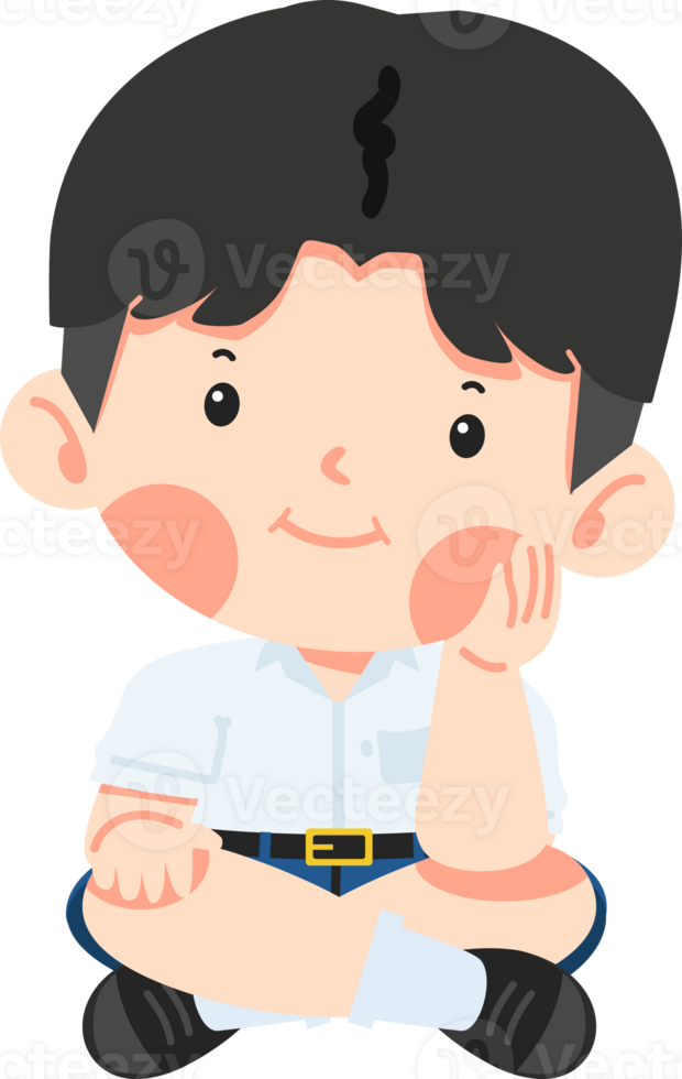 Cartoon of a boy resting his chin on his hand png