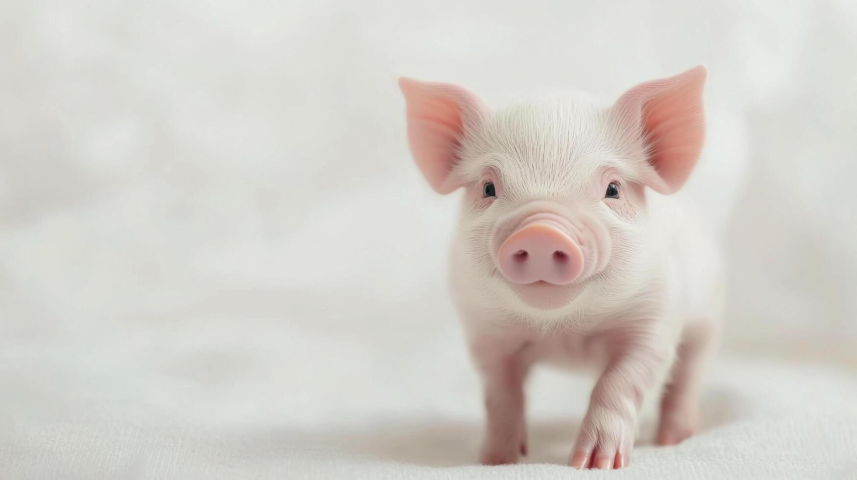 A young piglet explores its surroundings on a sunny day in a serene farm setting photo