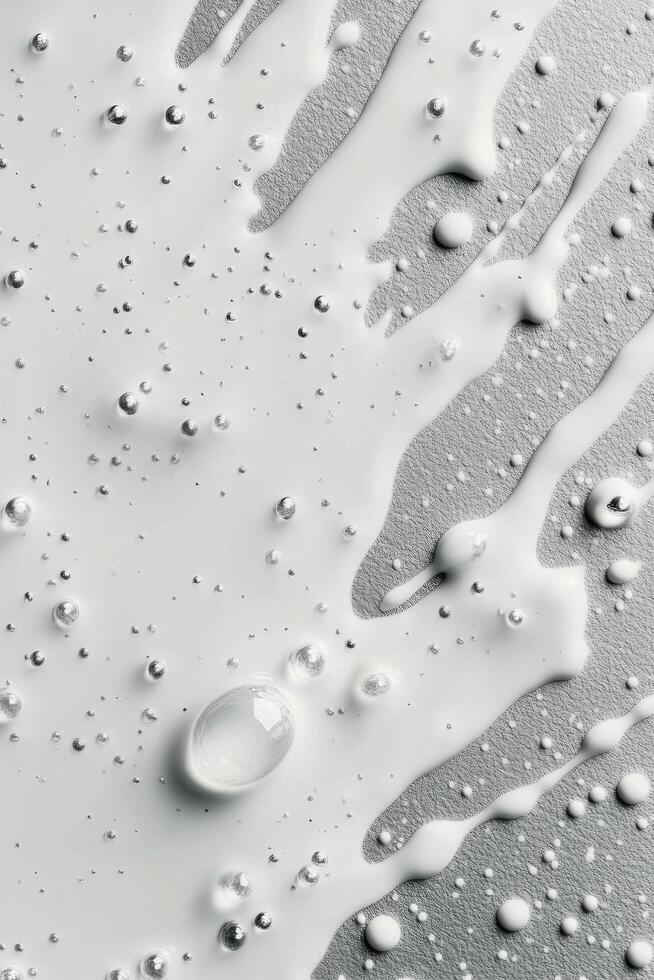 Smooth white cream with bubbles and swirls on a textured surface in soft lighting photo