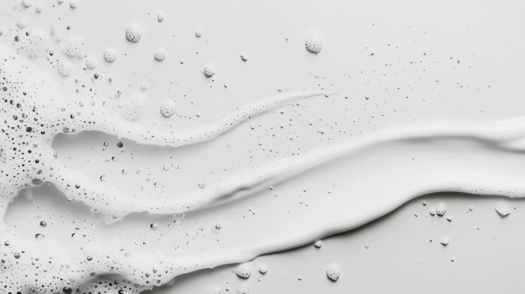 Smooth white cream flowing across a flat surface with bubbles and droplets captured in detail photo