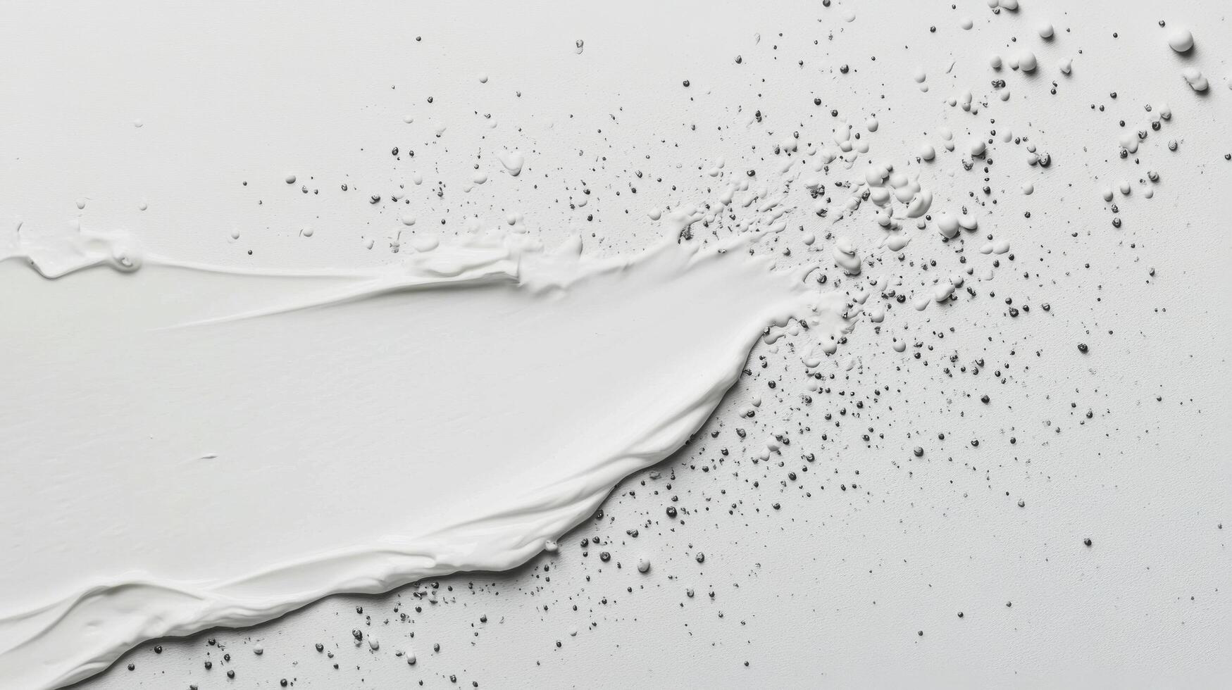 Smooth white cream flowing across a flat surface with bubbles and droplets captured in detail photo
