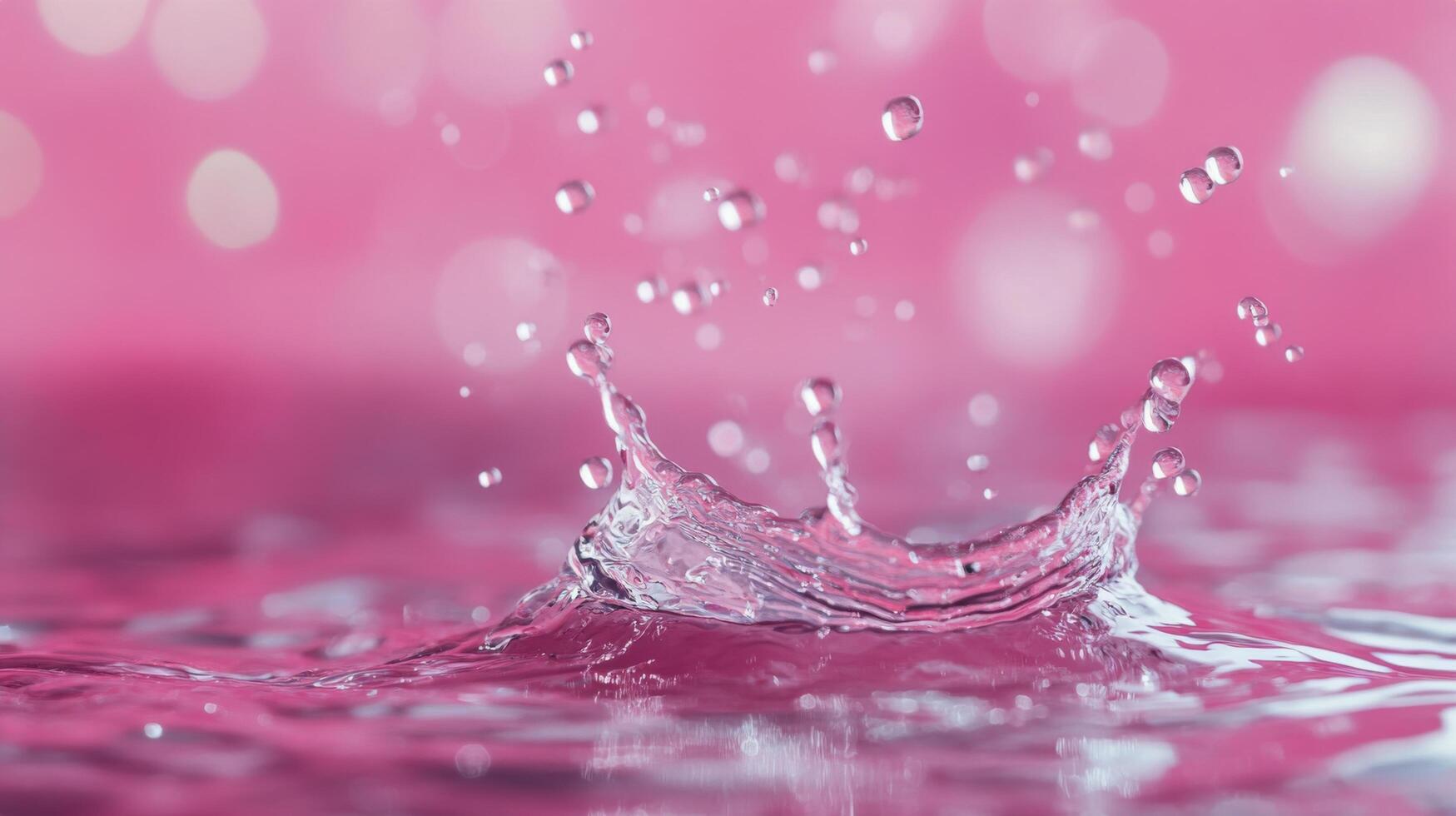 Water droplet splash creating ripples in a soft pink background during daytime photo