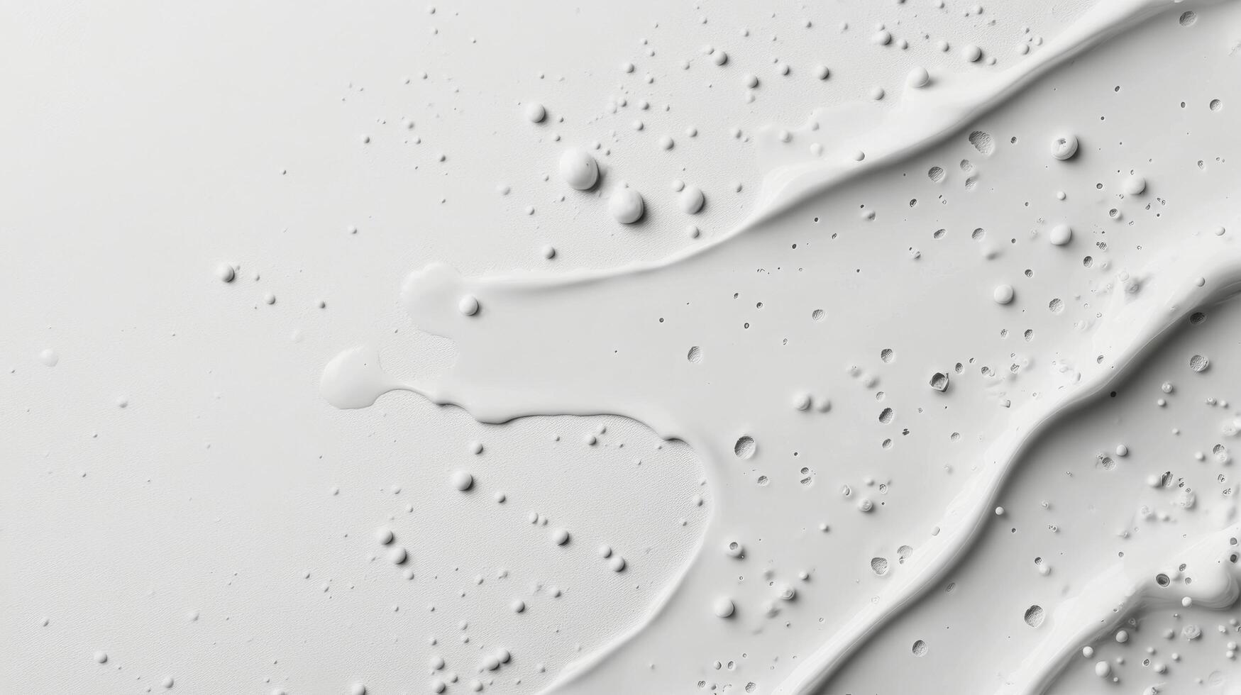 Smooth white cream flowing across a flat surface with bubbles and droplets captured in detail photo