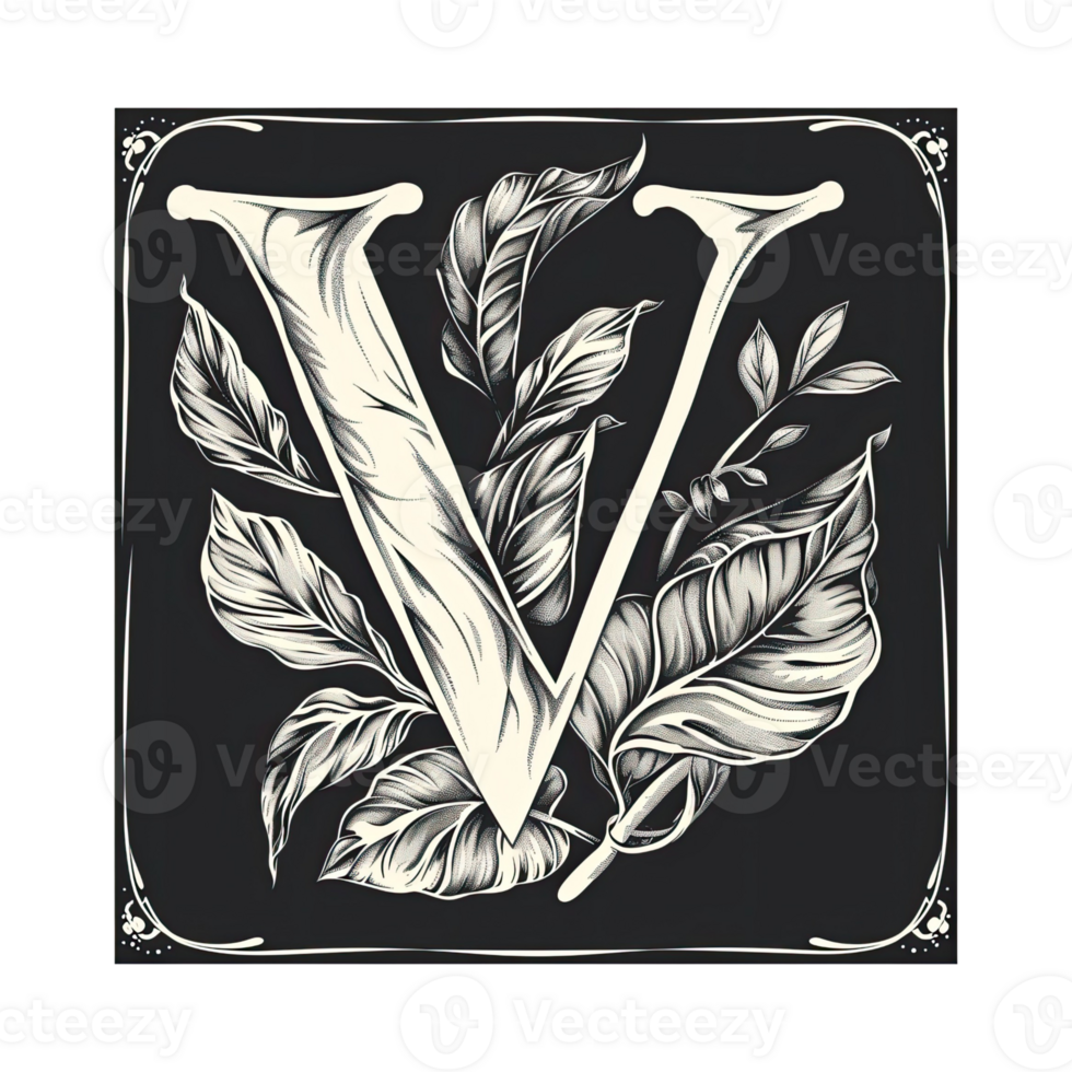 Elegant Floral Letter V Illustration. png