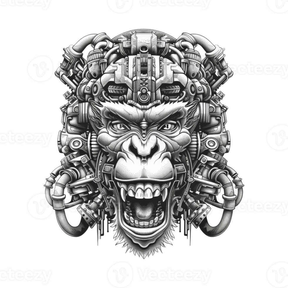 Cyborg Monkey with Mechanical Head. png