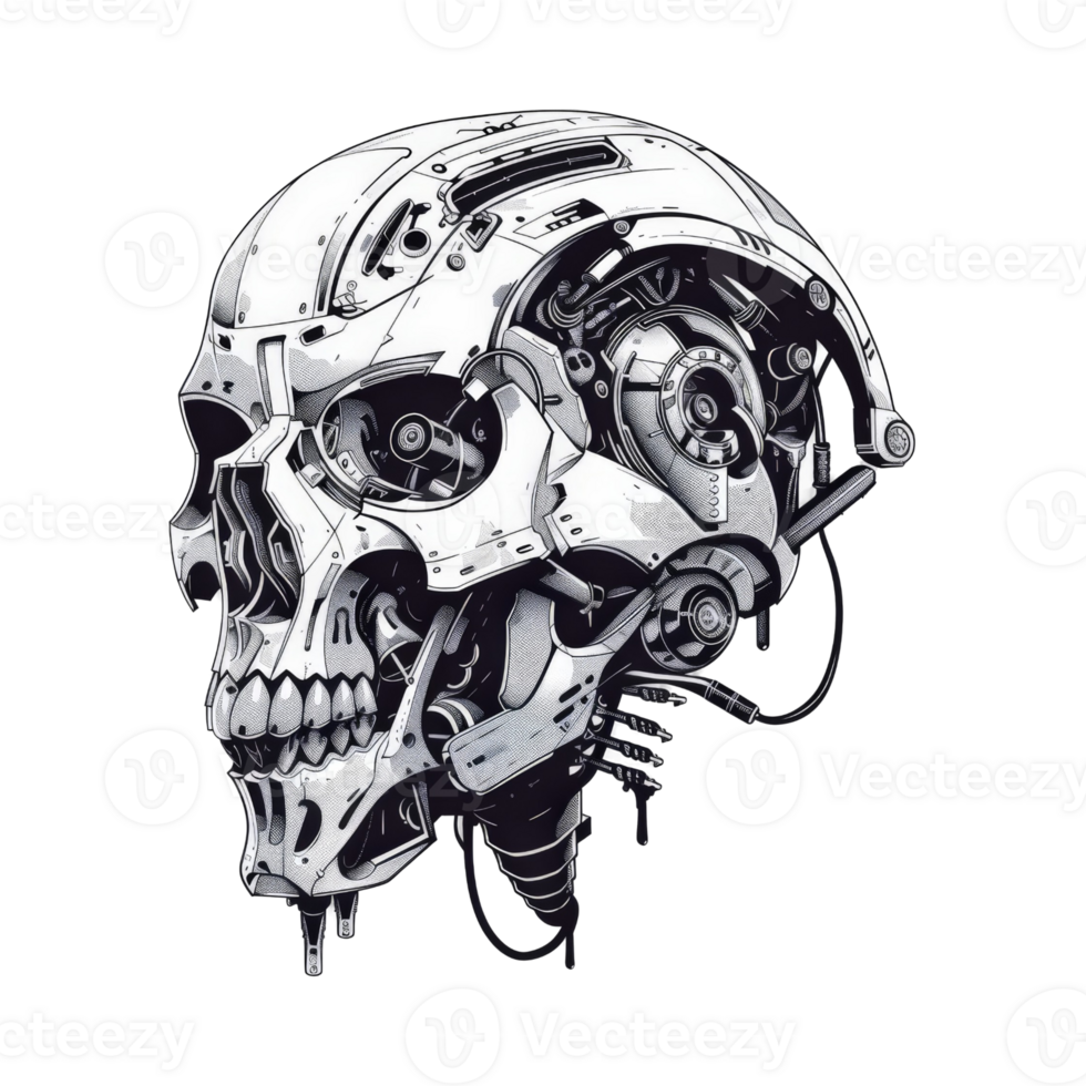 Mechanical Skull Illustration. png