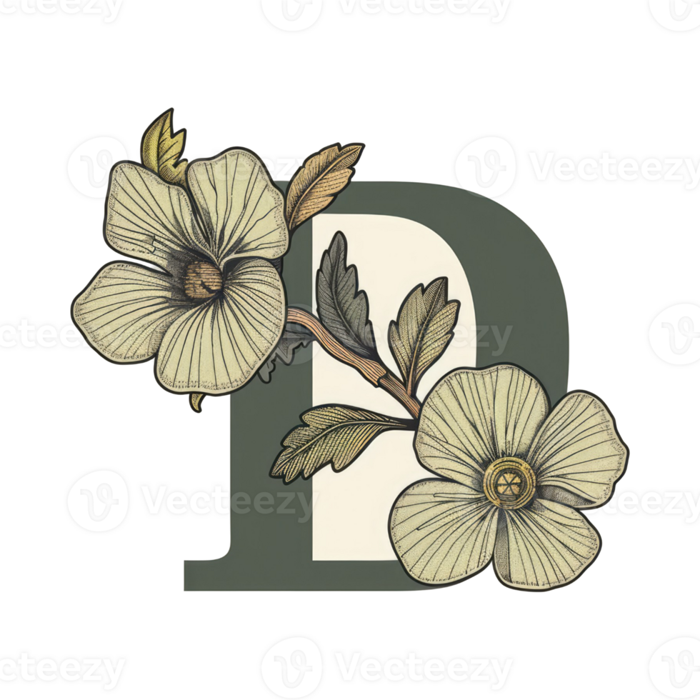 Floral Letter D Illustration. png