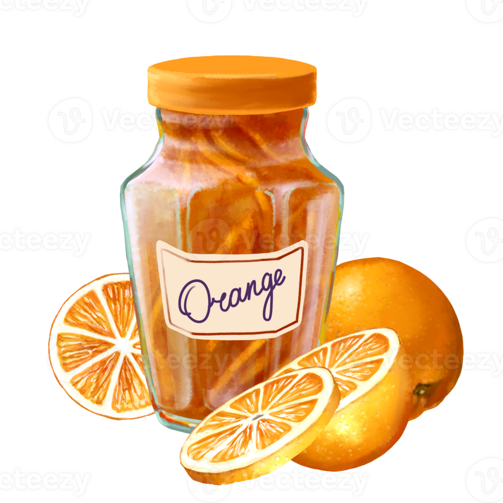 Jar of Orange jam and fruits. Isolated png