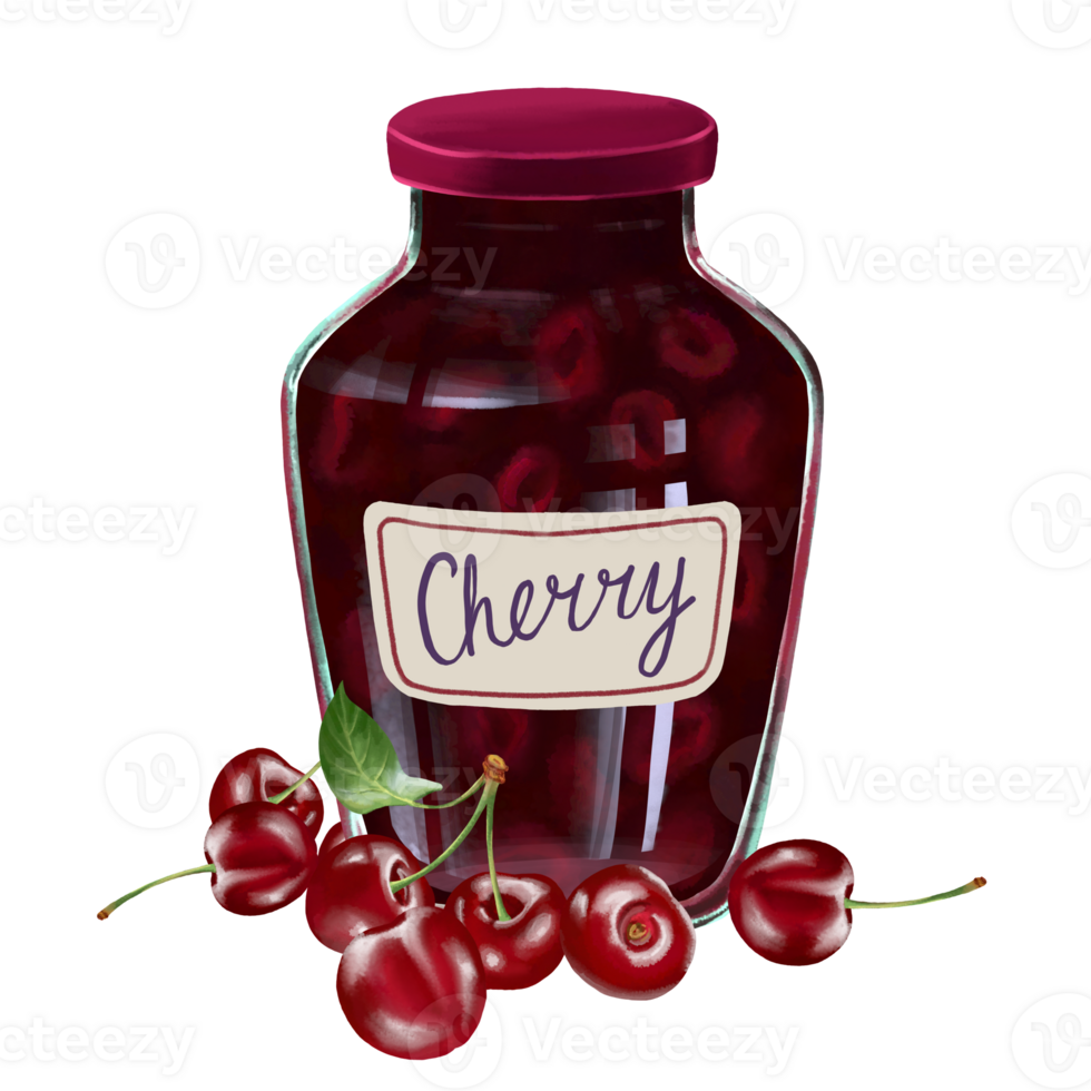 Cherry Jam and Cherries near it, Isolated png